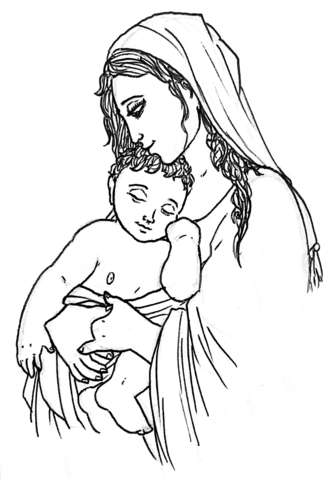 Mary Holding A Sleeping Jesus Christ Coloring Page